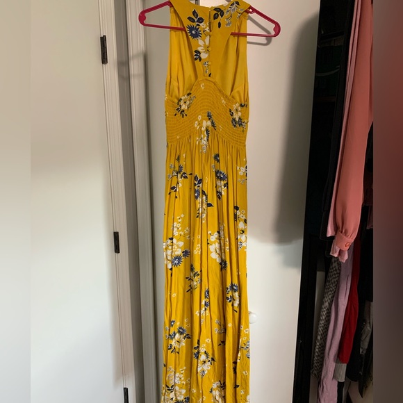 Yellow & navy blue printed dress. NWOT - Picture 2 of 5